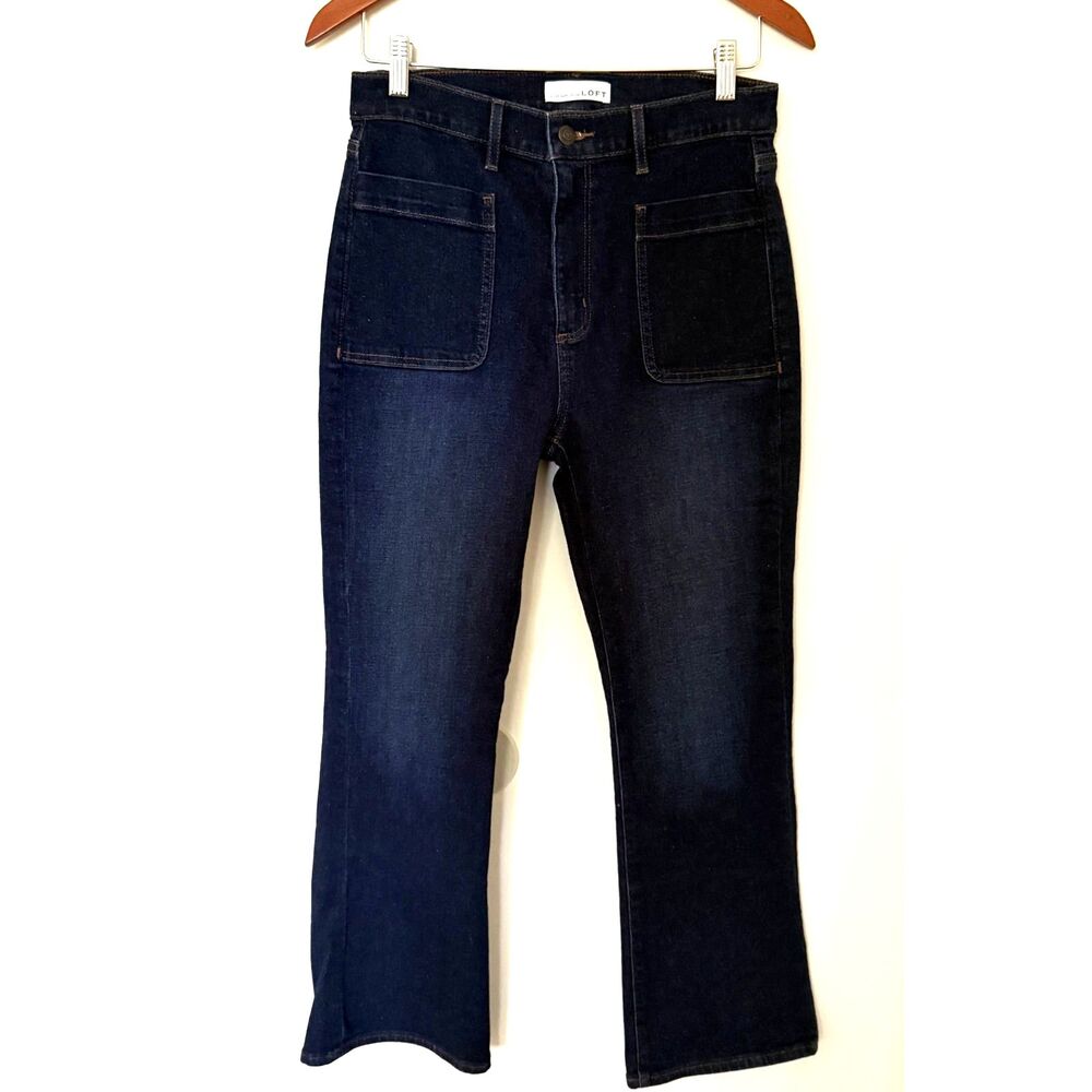 LOFT Made and Loved Dark Wash Blue Patch Pocket High Rise The Kick Crop Jeans 6